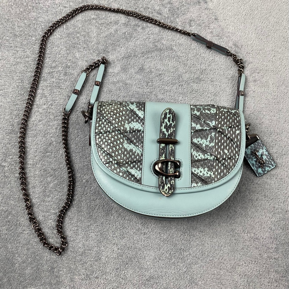 Rare Premium Coach 1941 Saddle 20 Turquoise Genuine Snakeskin Crossbody 47765